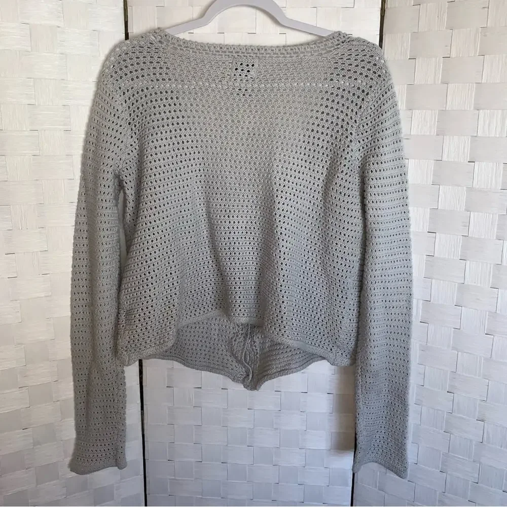 Joie Open Weave Crochet Knit Cardigan Sweater In Gray Women’s Size Medium